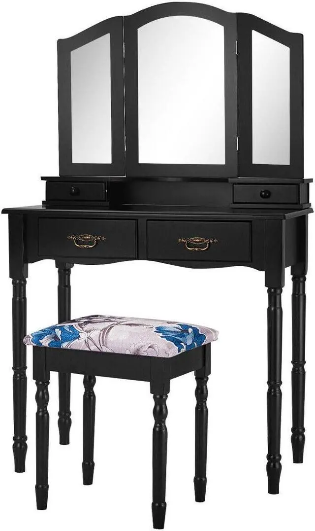 Alt view image 2 of 7 - SlickBlue Simple Vanity Set with Tri-Folding Mirror Drawers and Storage Shelf