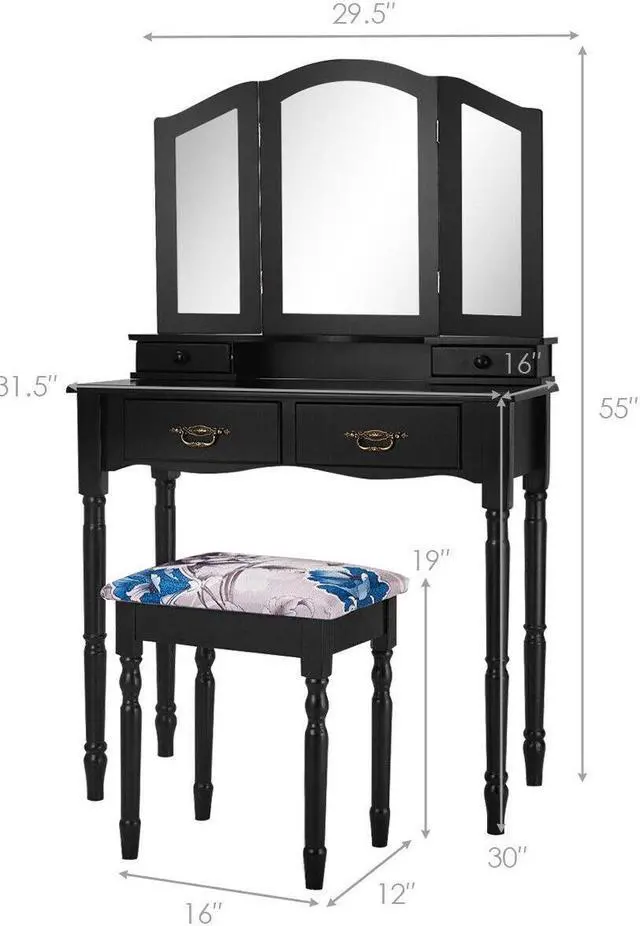 Alt view image 5 of 7 - SlickBlue Simple Vanity Set with Tri-Folding Mirror Drawers and Storage Shelf