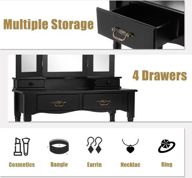 Alt view image 6 of 7 - SlickBlue Simple Vanity Set with Tri-Folding Mirror Drawers and Storage Shelf