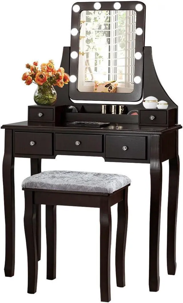 Alt view image 2 of 7 - SlickBlue Vanity Dressing Table Set with 10 Dimmable Bulbs and Cushioned Stool
