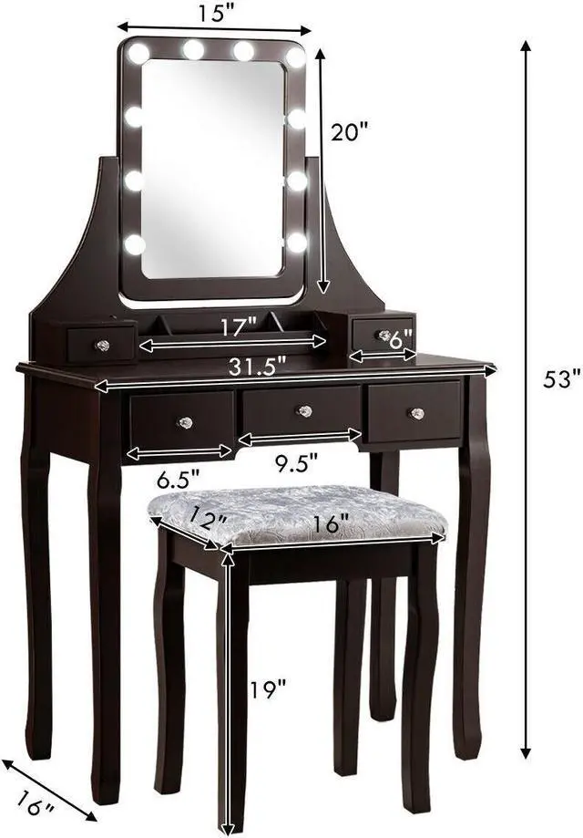 Alt view image 5 of 7 - SlickBlue Vanity Dressing Table Set with 10 Dimmable Bulbs and Cushioned Stool