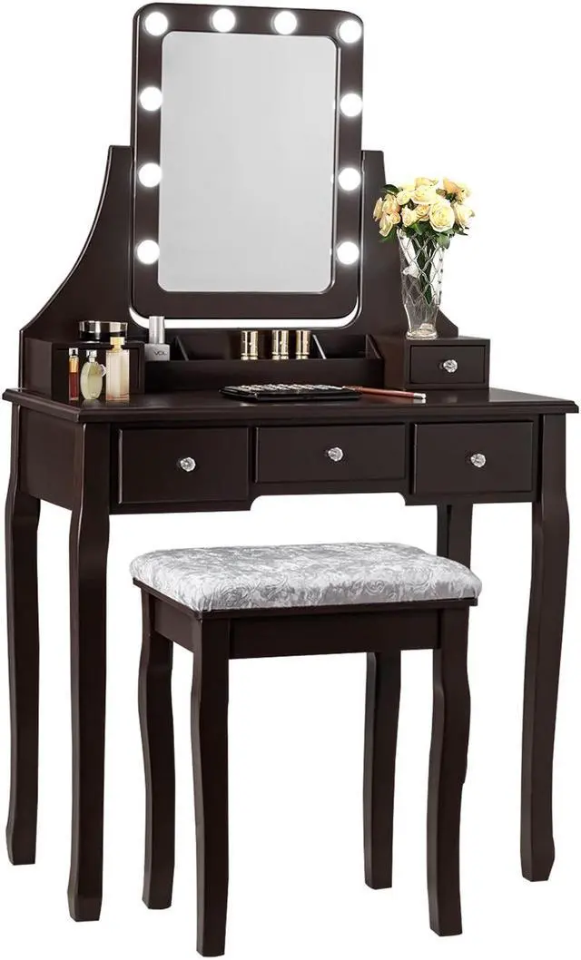 Main image of SlickBlue Vanity Dressing Table Set with 10 Dimmable Bulbs and Cushioned Stool