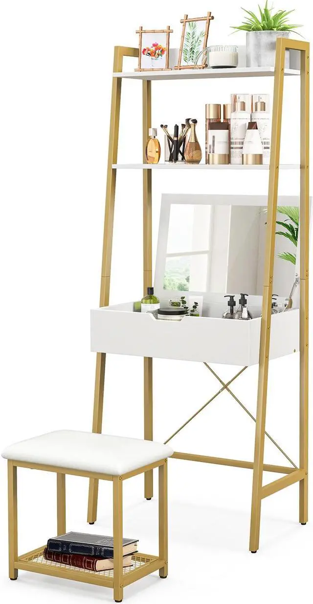 Main image of SlickBlue Ladder Vanity Desk Set with Flip Top Mirror and Cushioned Stool