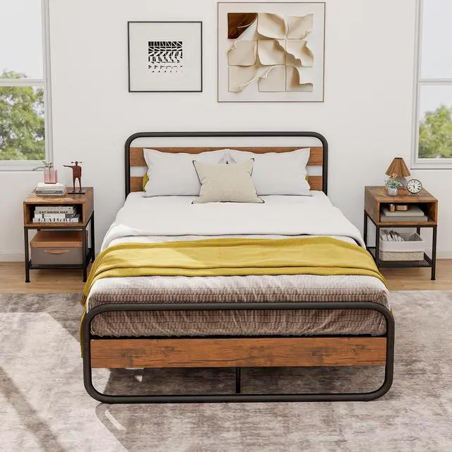 Alt view image 3 of 7 - SlickBlue Industrial Nightstand End Side Table with Mesh Shelf