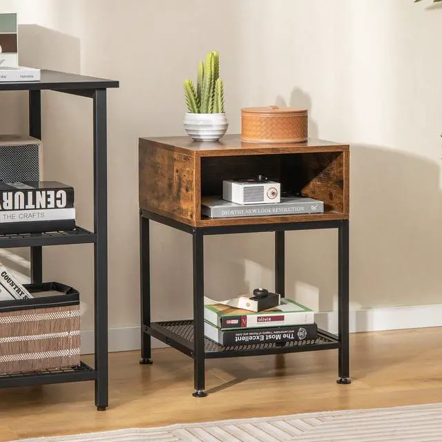 Alt view image 4 of 7 - SlickBlue Industrial Nightstand End Side Table with Mesh Shelf