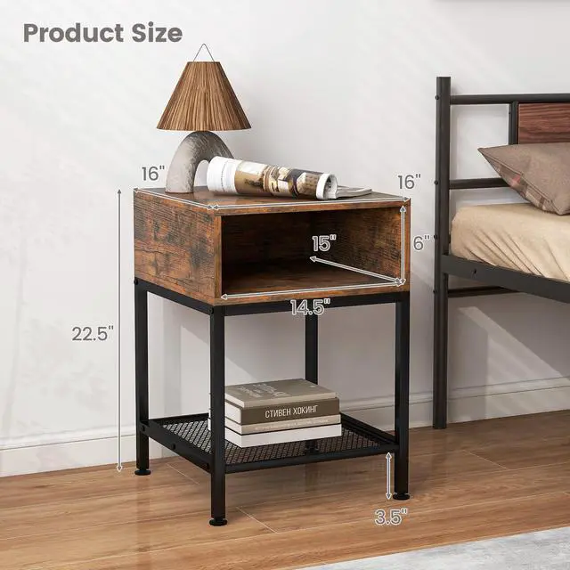 Alt view image 5 of 7 - SlickBlue Industrial Nightstand End Side Table with Mesh Shelf