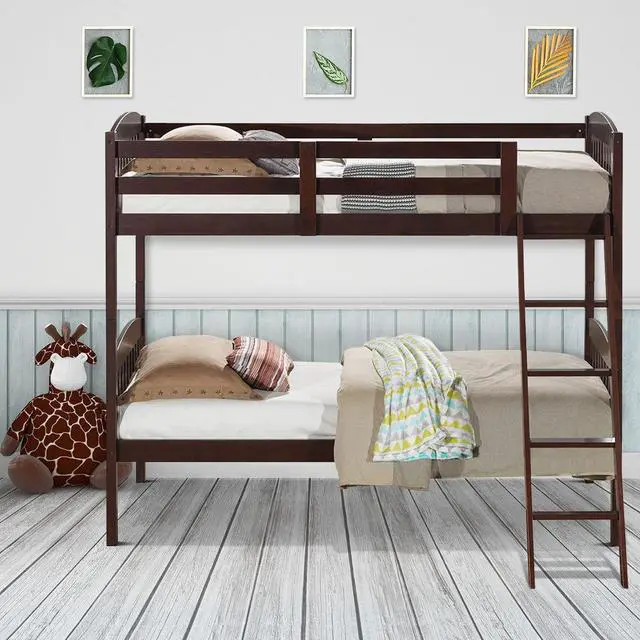 Alt view image 4 of 7 - SlickBlue Hardwood Twin Bunk Beds with Individual Kid Bed Ladder