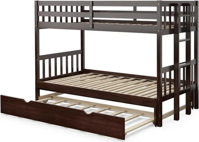 Main image of SlickBlue Twin Pull-Out Bunk Bed with Trundle Wooden Ladder