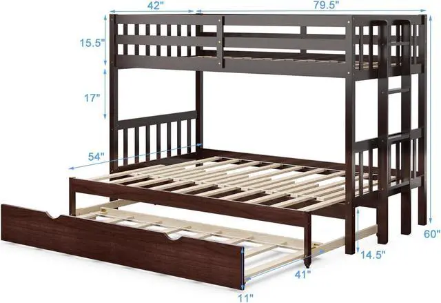 Alt view image 2 of 7 - SlickBlue Twin Pull-Out Bunk Bed with Trundle Wooden Ladder