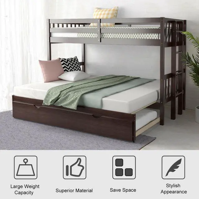 Alt view image 3 of 7 - SlickBlue Twin Pull-Out Bunk Bed with Trundle Wooden Ladder