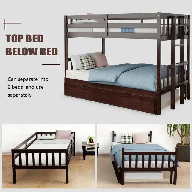 Alt view image 5 of 7 - SlickBlue Twin Pull-Out Bunk Bed with Trundle Wooden Ladder