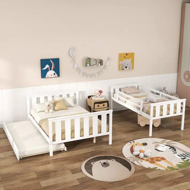 Alt view image 3 of 7 - SlickBlue 3-in-1 Twin Over Full Bunk Bed with Trundle and Ladder