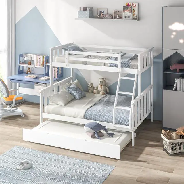 Alt view image 2 of 7 - SlickBlue 3-in-1 Twin Over Full Bunk Bed with Trundle and Ladder