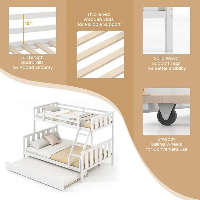Alt view image 7 of 7 - SlickBlue 3-in-1 Twin Over Full Bunk Bed with Trundle and Ladder