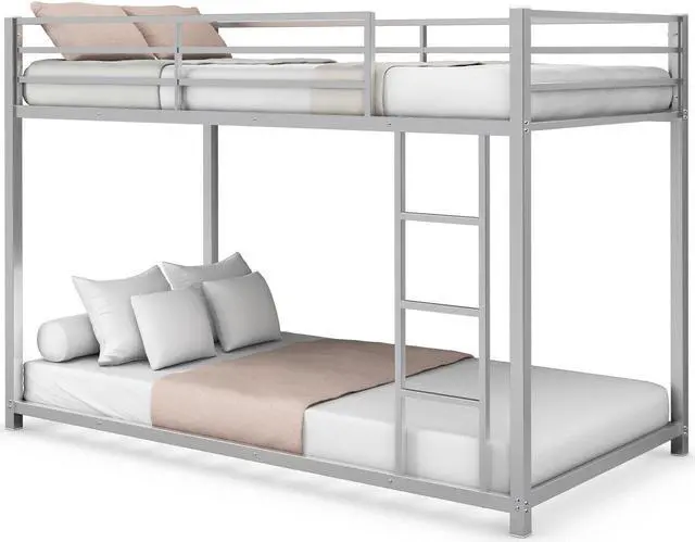 Alt view image 2 of 7 - SlickBlue Sturdy Metal Bunk Bed Frame Twin Over Twin with Safety Guard Rails and Side Ladder