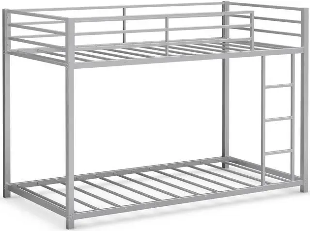 Main image of SlickBlue Sturdy Metal Bunk Bed Frame Twin Over Twin with Safety Guard Rails and Side Ladder