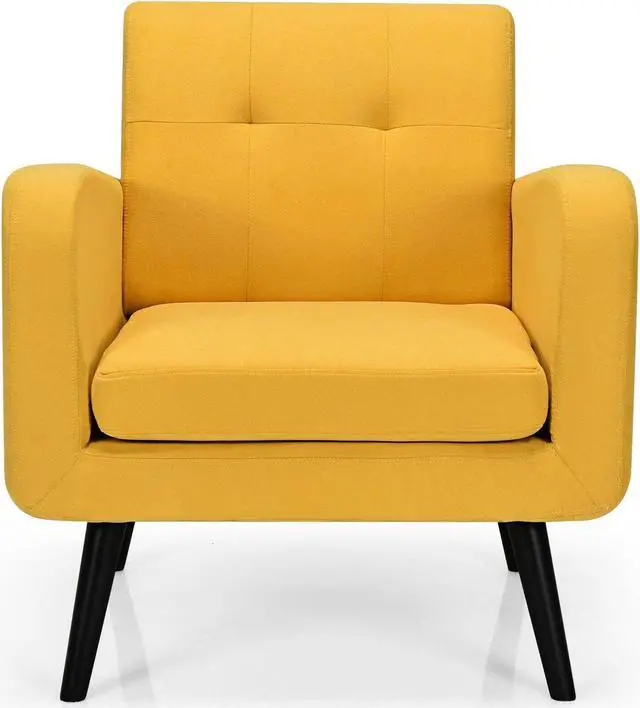Alt view image 2 of 7 - SlickBlue Modern Upholstered Comfy Accent Chair Single Sofa with Rubber Wood Legs-Yellow