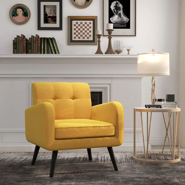 Alt view image 4 of 7 - SlickBlue Modern Upholstered Comfy Accent Chair Single Sofa with Rubber Wood Legs-Yellow
