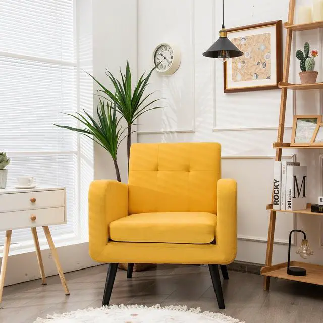 Alt view image 6 of 7 - SlickBlue Modern Upholstered Comfy Accent Chair Single Sofa with Rubber Wood Legs-Yellow