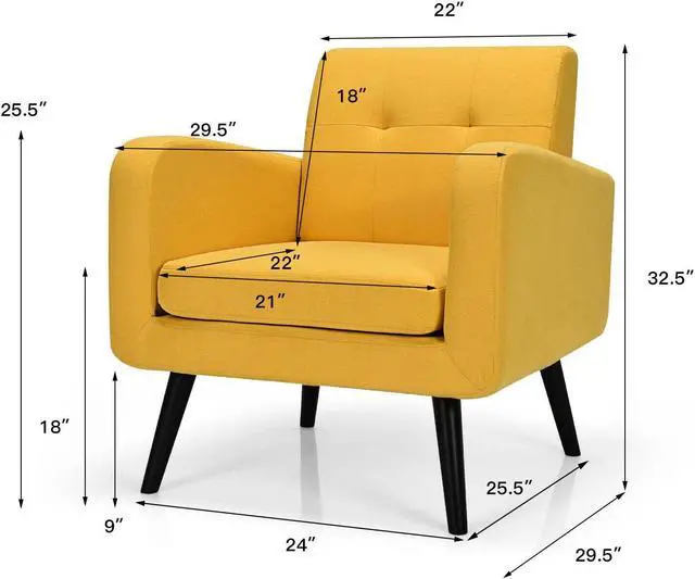Alt view image 5 of 7 - SlickBlue Modern Upholstered Comfy Accent Chair Single Sofa with Rubber Wood Legs-Yellow