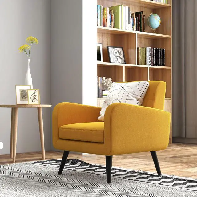 Alt view image 3 of 7 - SlickBlue Modern Upholstered Comfy Accent Chair Single Sofa with Rubber Wood Legs-Yellow