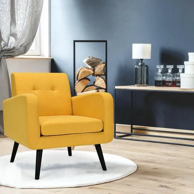 Alt view image 7 of 7 - SlickBlue Modern Upholstered Comfy Accent Chair Single Sofa with Rubber Wood Legs-Yellow
