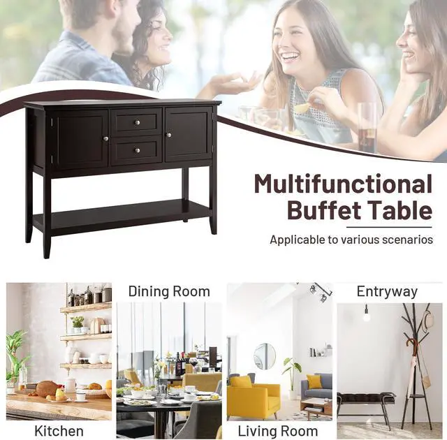 Alt view image 3 of 7 - SlickBlue Wooden Sideboard Buffet Console Table  with Drawers and Storage