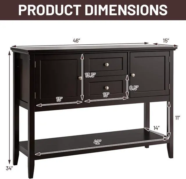 Alt view image 5 of 7 - SlickBlue Wooden Sideboard Buffet Console Table  with Drawers and Storage