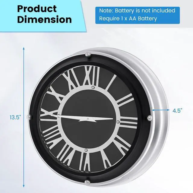 Alt view image 2 of 7 - SlickBlue 13.5 Inch Silent Wall Clock with Silver Frame