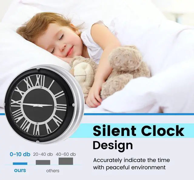 Alt view image 7 of 7 - SlickBlue 13.5 Inch Silent Wall Clock with Silver Frame