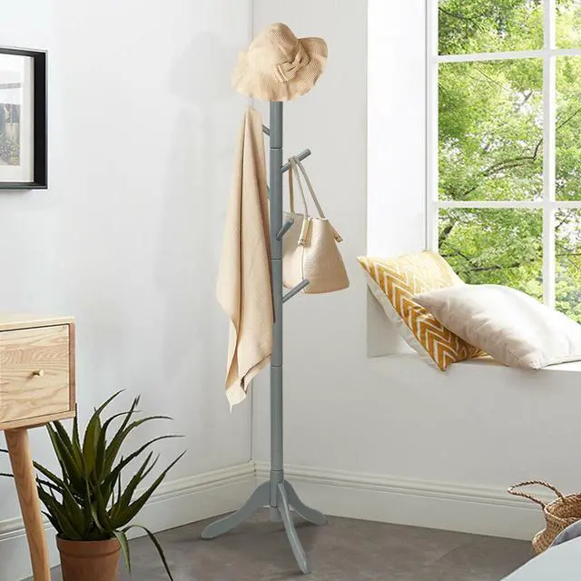 Alt view image 7 of 7 - SlickBlue Adjustable Wooden Tree Coat Rack with 8 Hooks-Gray