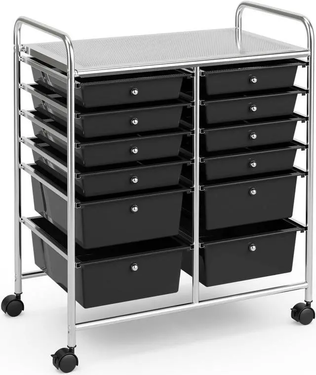 Main image of SlickBlue 12 Drawers Rolling Cart Storage Scrapbook Paper Organizer Bins-Black