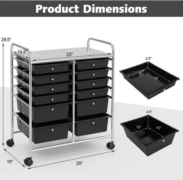 Alt view image 5 of 7 - SlickBlue 12 Drawers Rolling Cart Storage Scrapbook Paper Organizer Bins-Black