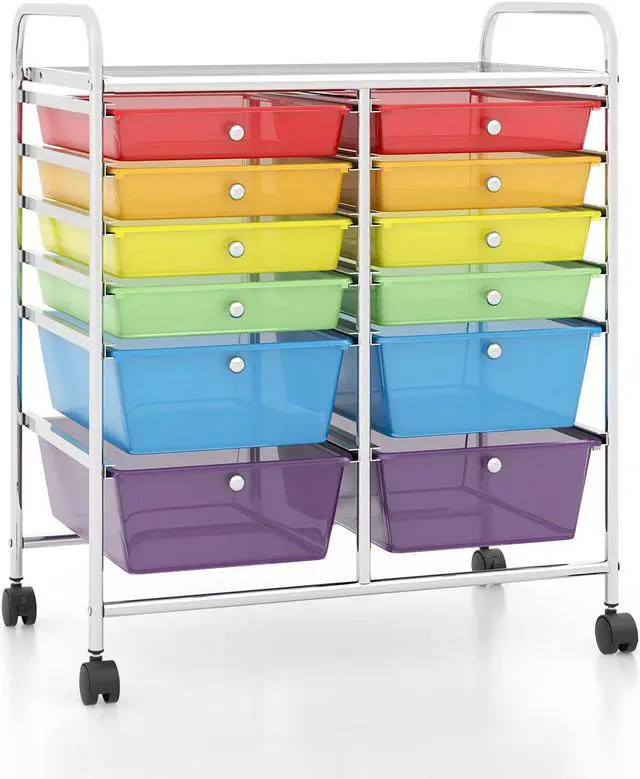 Main image of SlickBlue 12 Drawers Rolling Cart Storage Scrapbook Paper Organizer Bins-Multicolor
