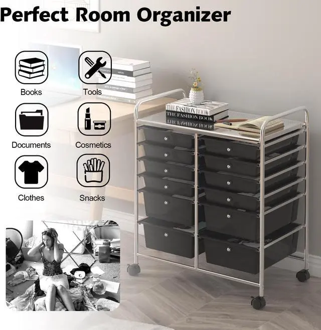 Alt view image 7 of 7 - SlickBlue 12 Drawers Rolling Cart Storage Scrapbook Paper Organizer Bins-Black