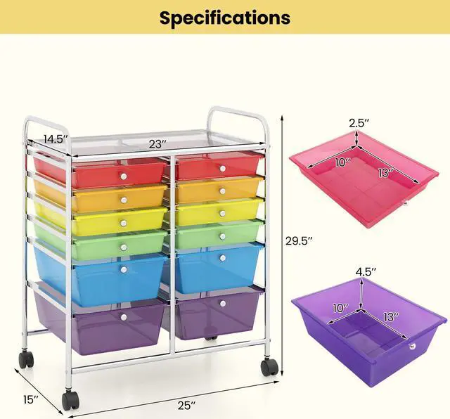 Alt view image 5 of 7 - SlickBlue 12 Drawers Rolling Cart Storage Scrapbook Paper Organizer Bins-Multicolor