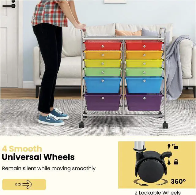 Alt view image 7 of 7 - SlickBlue 12 Drawers Rolling Cart Storage Scrapbook Paper Organizer Bins-Multicolor