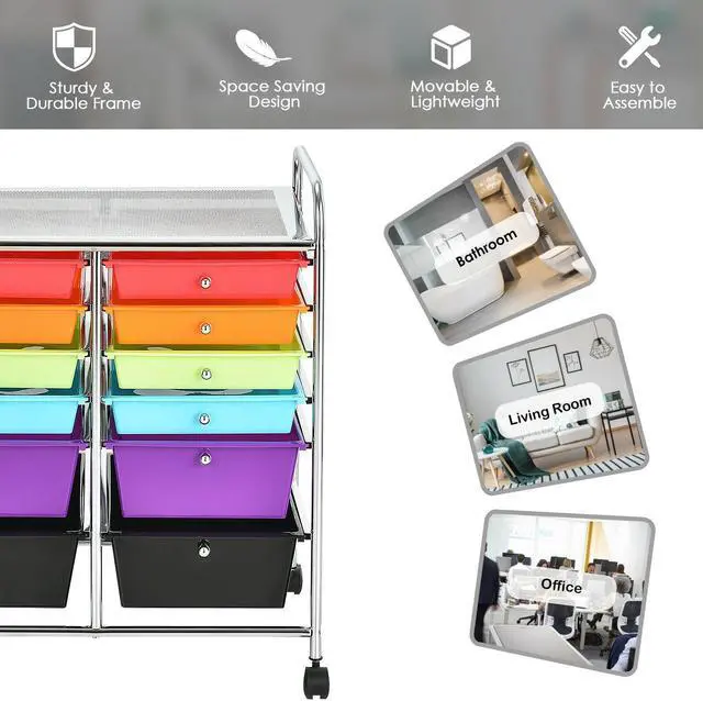 Alt view image 7 of 7 - SlickBlue 12 Drawers Rolling Cart Storage Scrapbook Paper Organizer Bins
