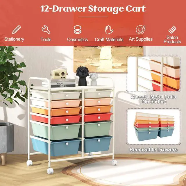 Alt view image 6 of 7 - SlickBlue 12 Drawers Rolling Cart Storage Scrapbook Paper Organizer Bins
