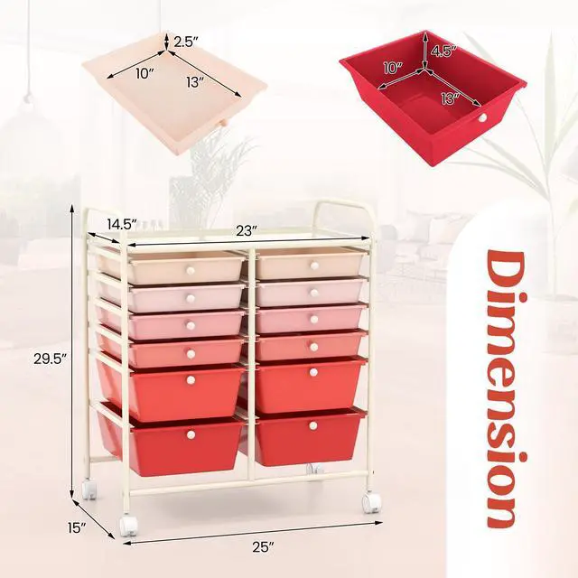 Alt view image 5 of 7 - SlickBlue 12-Drawer Rolling Storage Cart with Removable Drawers and Lockable Wheels