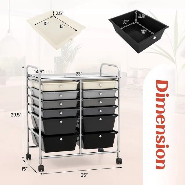 Alt view image 5 of 7 - SlickBlue 12-Drawer Rolling Storage Cart with Removable Drawers and Lockable Wheels