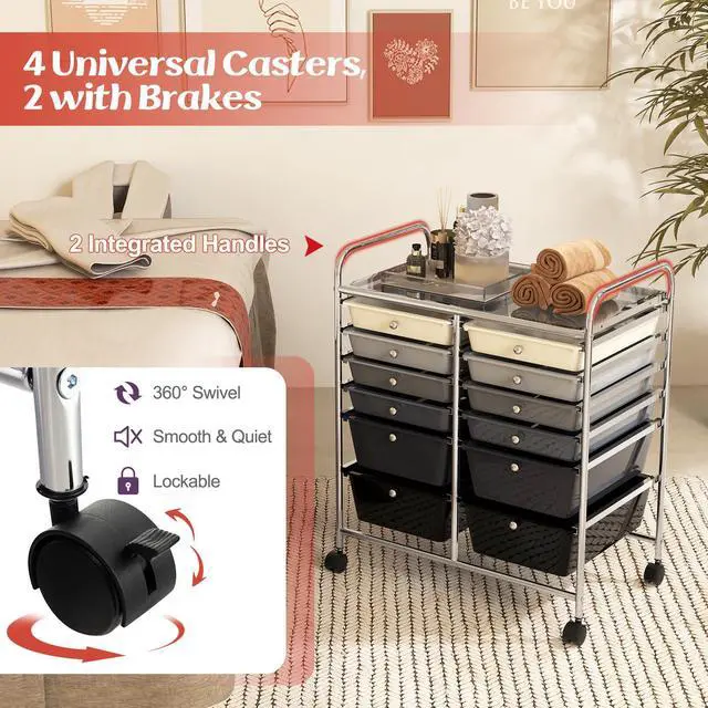Alt view image 7 of 7 - SlickBlue 12-Drawer Rolling Storage Cart with Removable Drawers and Lockable Wheels