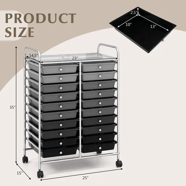 Alt view image 5 of 7 - SlickBlue 20 Drawers Rolling Storage Cart Studio Organizer