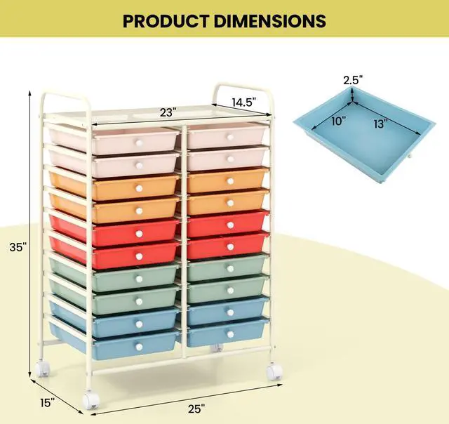 Alt view image 5 of 7 - SlickBlue 20 Drawers Rolling Storage Cart Studio Organizer