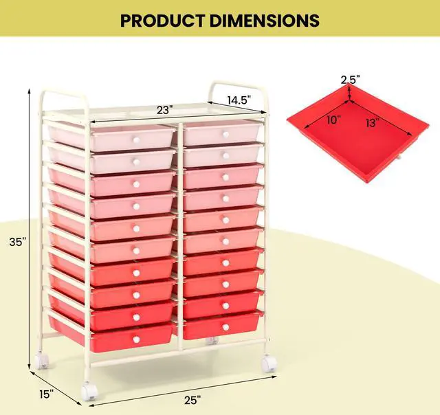 Alt view image 5 of 7 - SlickBlue 20 Drawers Rolling Storage Cart Studio Organizer