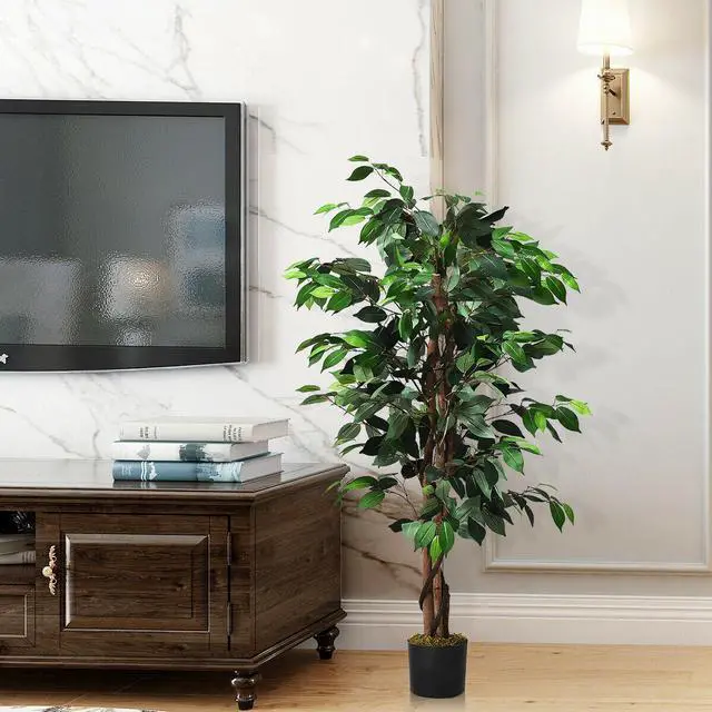 Alt view image 2 of 7 - SlickBlue 4 Feet In/Outdoor Trunks Artificial Ficus Silk Tree