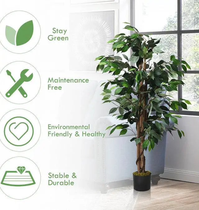 Alt view image 7 of 7 - SlickBlue 4 Feet In/Outdoor Trunks Artificial Ficus Silk Tree