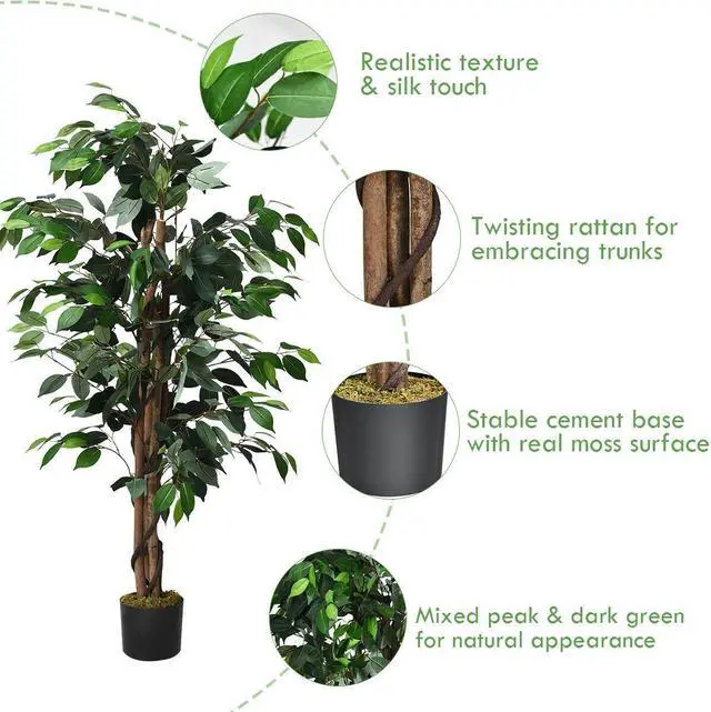 Alt view image 6 of 7 - SlickBlue 4 Feet In/Outdoor Trunks Artificial Ficus Silk Tree