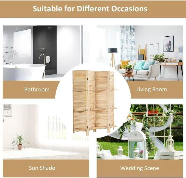 Alt view image 4 of 7 - SlickBlue 4 Panel Folding Room Divider Screen with 3 Display Shelves