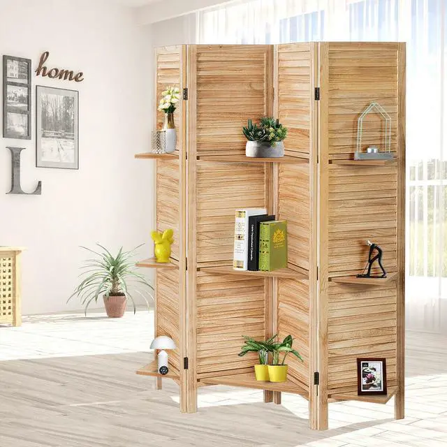 Alt view image 2 of 7 - SlickBlue 4 Panel Folding Room Divider Screen with 3 Display Shelves